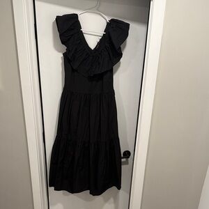 Pomander Place Black Ruffled Midi Dress